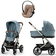 Коляска Cybex Talos S Lux TPE complete Cloud G Almond Beige Plus 3 в 1 Stormy Blue с дождевиками