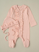 Комбинезон и чепчик с рюшами Little Star 32083 (ЧЗ-мз) пудровый 62