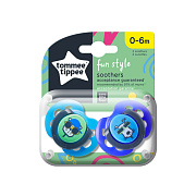 Пустышки Tommee Tippee Fun Style 0-6 мес. 2шт PASARE/CAIN синий/голубой