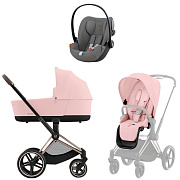 Коляска Cybex Priam IV Rosegold complete и автокресло Cloud G i-Size Lava Grey 3 в 1 Peach Pink