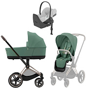 Коляска Cybex Priam IV Rosegold complete Cloud T Platinum White Plus Base T 3 в 1 Leaf Green