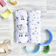 Пелёнки Mjolk трикотажные 2 шт 120х85 см Овечки / Звёзды