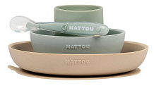 Набор посуды Nattou: 2 тарелки, чашка, ложка green/sand 876827
