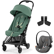 Коляска Cybex Coya Matt Black Frame Cloud G i-Size Lava Grey Leaf Green с дождевиком