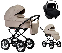 Детская коляска Indigo Barbara Eco Classic 3 в 1 с автокреслом Avionaut Cosmo Black Be02 св.бежевая кожа
