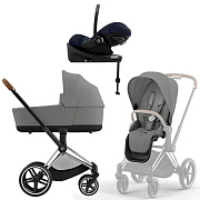 Коляска Cybex Priam IV Chrome Brown complete Cloud G Ocean Blue Plus Base G 4 в 1 Mirage Grey