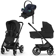 Коляска Cybex Talos S Lux BLK complete Aton S2 Ocean Blue Base One 4 в 1 Moon Black с дождевиками