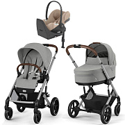 Коляска Cybex Balios S Lux SLV complete Cloud T Cozy Beige Plus Base T 4 в 1 Stone Grey с дождевиками
