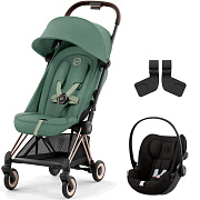 Коляска Cybex Coya Rosegold Frame Cloud G i-Size Magic Black Leaf Green с дождевиком и бампером