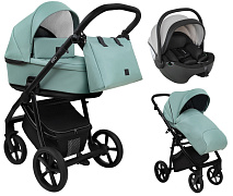 Детская коляска Roan Esso Кожа 3 в 1 с автокреслом Pituso Baesa Pro Black,Beige Canopy ESSK/214/1 Misti Mint/Grey/руч.Черный