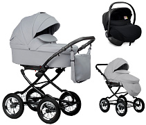 Детская коляска Indigo Barbara Eco Classic 3 в 1 с автокреслом Avionaut Cosmo Black Be04 св.серая кожа
