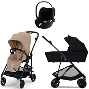 Коляска Cybex Melio Carbon Cloud T i-Size Sepia Black Plus 3 в 1 Almond Beige/Magic Black с дождевиками