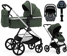 Коляска Agex Life 4 в 1 хромированная рама с автокреслом i-Safe S Grey и базой ALC613 Crocodile (Зеленый)