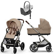 Коляска Cybex Balios S Lux TPE complete Cloud T Platinum White Plus Base T 4 в 1 Almond Beige с дождевиками