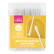 Детские ватные палочки Lubby 2 в 1 с лопаточкой 180 шт