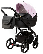 Детская коляска Adamex Lanti Deluxe 3 в 1 LN-SD101 (РОЗОВ.ЗЕФИР КОЖА + ЧЕРН.КОЖА)