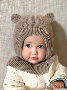 Шапка-шлем вязаная AmaroBaby Pure Love Warm зимняя с утеплителем бежевый 38