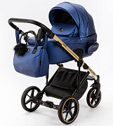 Детская коляска Adamex Lumi Air SE Deluxe 3 в 1 L-SM503 (СИН.ПЕРЛ.КОЖА+ЗОЛОТО РАМА)