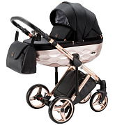 Детская коляска Adamex Chantal Star Collection 2 в 1 STAR005 ЧЕРНЫЙ+РОЗОВ.ЗОЛОТО РАМА