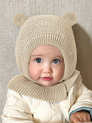 Шапка-шлем вязаная AmaroBaby Pure Love Warm зимняя с утеплителем молочный 40