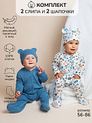 Комплект комбинезонов (слипов) AmaroBaby Nature с шапочкой синий, мишки 80