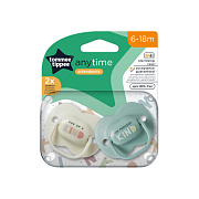 Соска-пустышка силиконовая Tommee Tippee Anytime, 6-18 мес., 2 шт. TT0417-VERDE/ALB зеленый