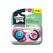 Пустышки Tommee Tippee Fun Style 0-6 мес. 2шт PUI/PISICA розовый/светло-розовый