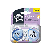 Соска-пустышка силиконовая Tommee Tippee Anytime, 0-6 мес., 2 шт. ALBASTRU белый/голубой